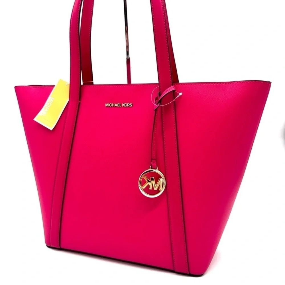 Michael Kors Pratt Large Signature Logo Tote Bag Electric Pink - Picture 2 of 10